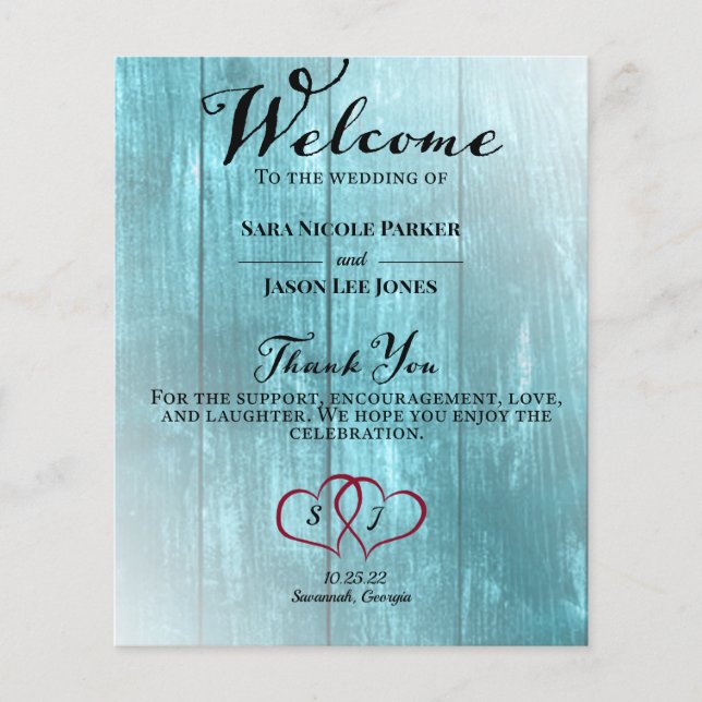 Rustic Teal Wedding Program (Front)
