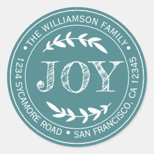 Rustic Teal White Christmas Return Address Classic Round Sticker