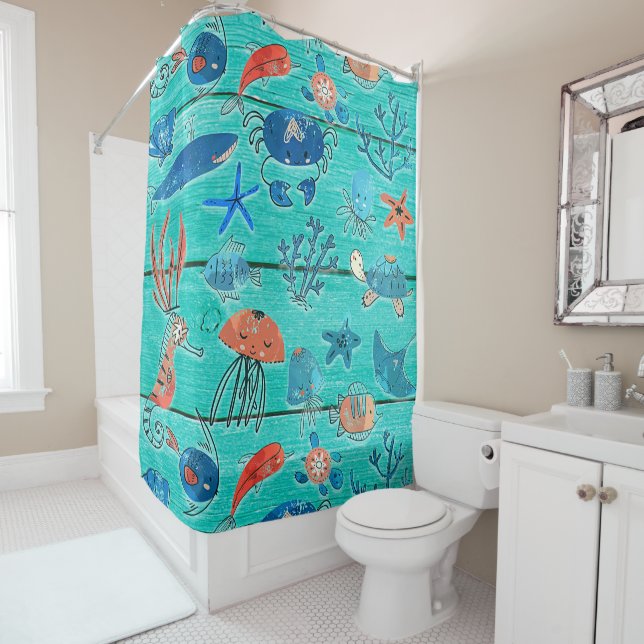 Rustic Teal Wood & Under the Sea Friends Whimsical (In Situ)