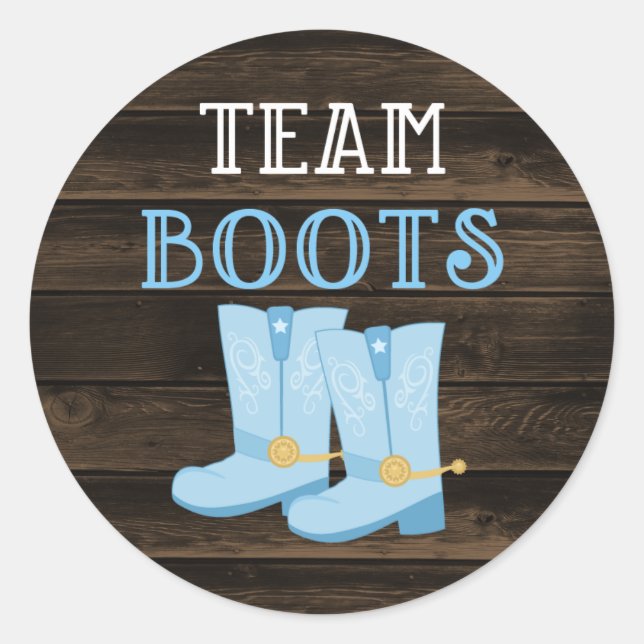 Rustic Team Boots Boy Gender Reveal Classic Round Sticker (Front)