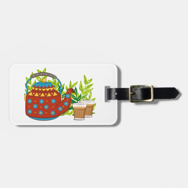 Rustic Teapot Cute Trendy Modern Mug Luggage Tag (Front Horizontal)