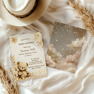 Rustic Teddy Bear Baby Shower olden Stars Invitation