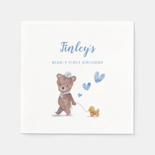 Rustic Teddy Bear Boys Birthday Party Napkin