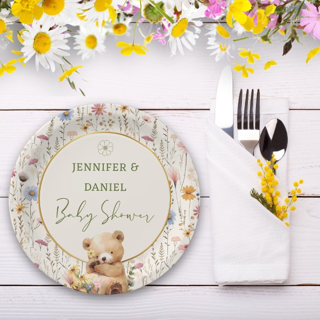 Rustic Teddy Bear Floral Baby Shower Paper Plates (Creator Uploaded)