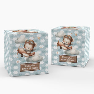 Rustic Teddy Bear Pilot Baby Shower Favor Box