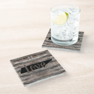 rustic TENNESSEE LOVE in script   Glass Coaster