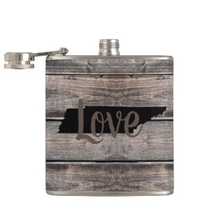 rustic TENNESSEE LOVE in script Hip Flask