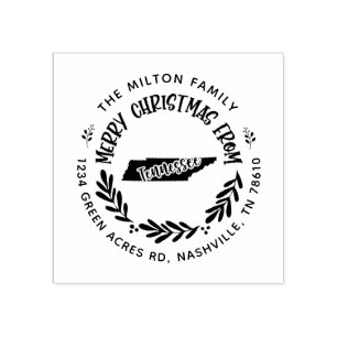 rustic tennessee merry christmas return address rubber stamp