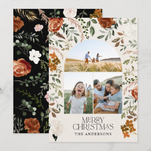 Rustic terracotta 3 photo botanical elegant arch h holiday card