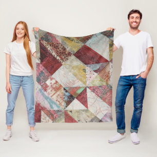 Rustic Terracotta Abstract Patchwork Botanical  Fleece Blanket