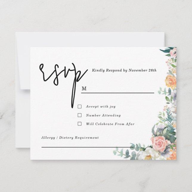 Rustic Terracotta and Orange Autumn Floral wedding RSVP Card (Front)