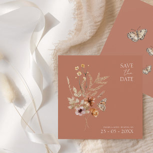 Rustic Terracotta Autumn Fall Wildflowers Wedding Save The Date