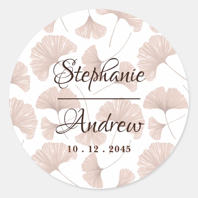 Rustic Terracotta Beige Ginkgo Leaf Wedding  Classic Round Sticker (Front)