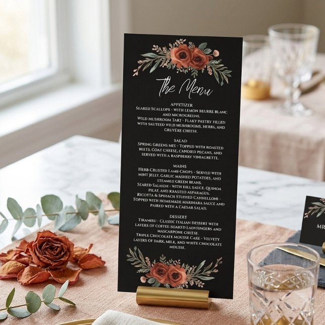Rustic Terracotta & Black Wedding Floral Menu (Creator Uploaded)