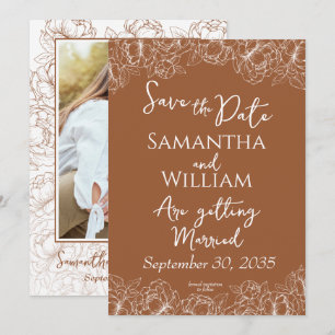 Rustic Terracotta Boho Floral Modern Photo Wedding Save The Date
