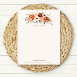 Rustic Terracotta Boho Flowers on Blush Letterhead<br><div class="desc">This elegant stationery letterhead features a rustic bohemian bouquet of orange,  peach,  blush,  and taupe flowers and neutral botanical leaves on a soft,  bush pink background with terracotta coloured text.</div>