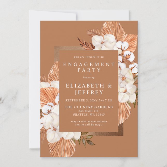 Rustic Terracotta Boho Pampas Engagement Party Invitation (Front)