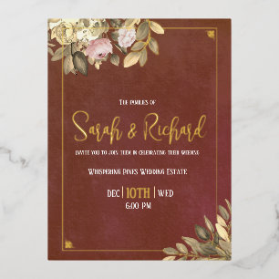 Rustic Terracotta Botanical Boho Luxe Wedding Foil Invitation Postcard