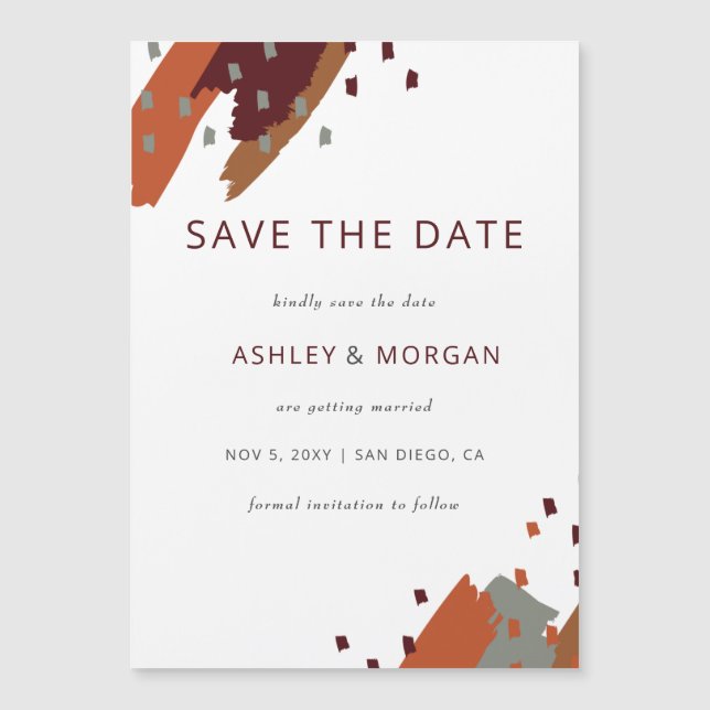 Rustic Terracotta Burgundy Abstract Save the Date (Front)