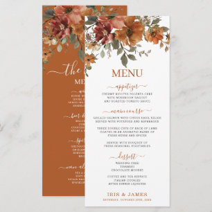 Rustic Terracotta Burnt Orange Floral Wedding Menu