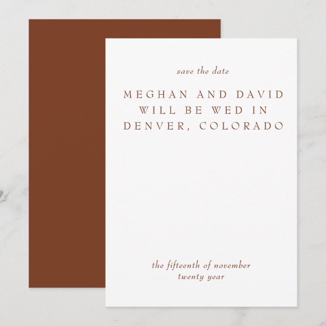Rustic Terracotta Burnt Orange Modern Save The Date (Front/Back)