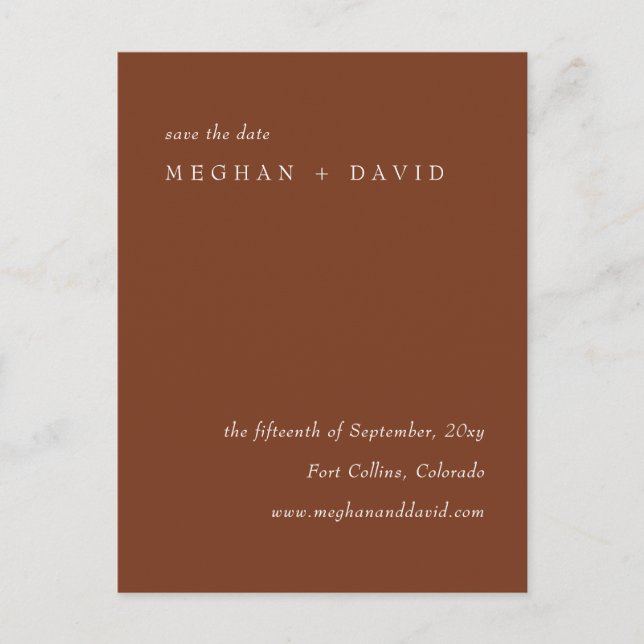Rustic Terracotta Burnt Orange Save The Date Announcement Postcard (Front)