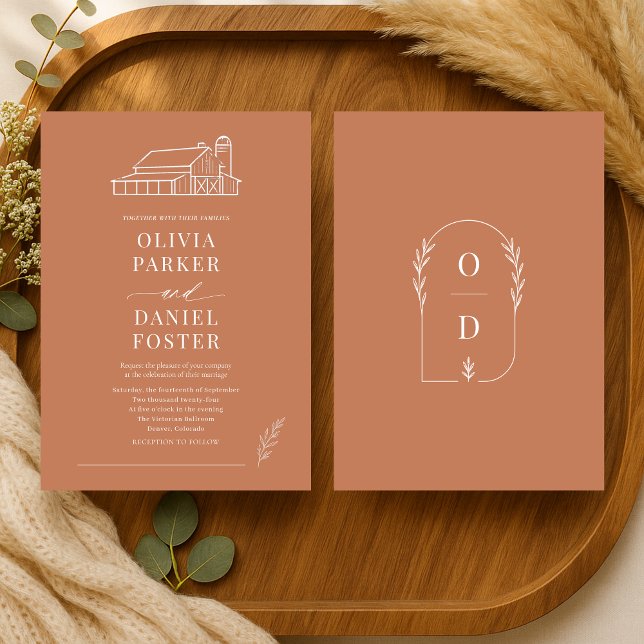 Rustic Terracotta Country Farmhouse Wedding Invitation (Creator Uploaded)