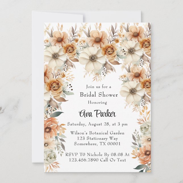 Rustic Terracotta Cream Floral Bridal Shower Invitation (Front)