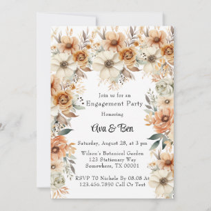 Rustic Terracotta Cream Floral Engagement Party Invitation