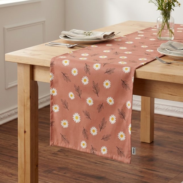 Rustic Terracotta Daisy Floral Botanical Table  Short Table Runner (Creator Uploaded)