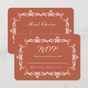 Rustic Terracotta Ember Ornately Framed Wedding RSVP Card