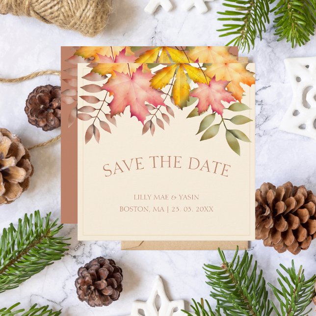 Rustic Terracotta Fall Autumn Leaves Wedding Save The Date (Creator Uploaded)