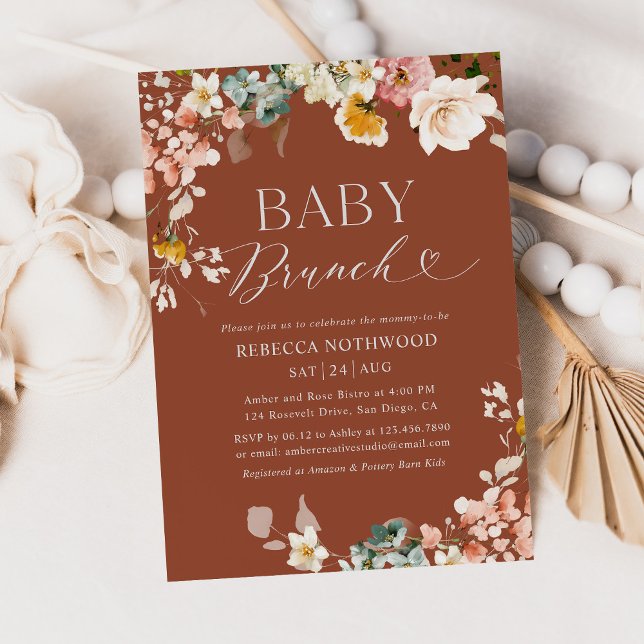 Rustic Terracotta Fall Floral Baby Shower Invitation (Creator Uploaded)