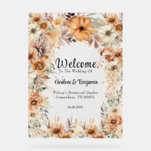Rustic Terracotta Floral Arch Wedding Welcome Acrylic Sign