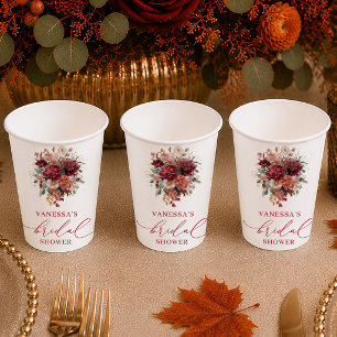 Rustic terracotta floral autumn bridal shower pape paper cups