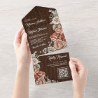 Rustic Terracotta Floral Barn Wood QR Code Wedding