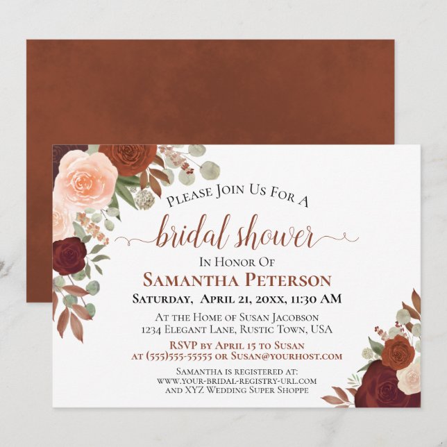 Rustic Terracotta Floral Bridal Shower Invitation (Front/Back)