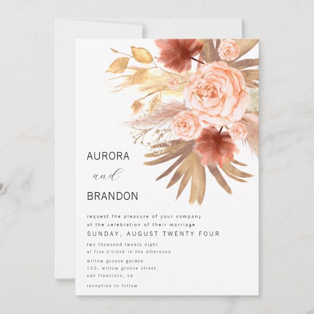 Rustic Terracotta Floral Burnt Orange Fall Wedding Invitation (Front)