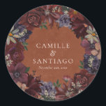 Rustic Terracotta Floral  Classic Round Sticker<br><div class="desc">Complete your wedding details with this rustic terracotta floral round sticker. Perfect for sealing envelopes,  favour bags,  or gift boxes,  it features cozy earthy tones with romantic florals. Personalize with your names and date,  and explore our collection for more matching stationery and favours.</div>