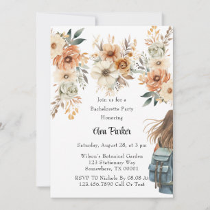 Rustic Terracotta Floral Cream Bachelorette Party Invitation