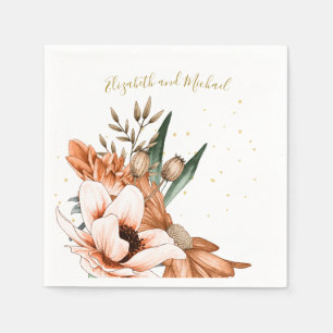 Rustic Terracotta Floral Gold Elegant Chic Wedding Napkin