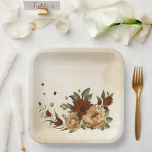 rustic terracotta floral greenery paper plate