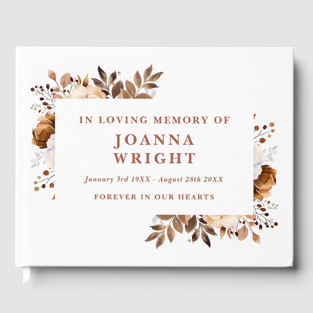Rustic Terracotta Floral In Loving Memory Funeral Guest Book (Front)