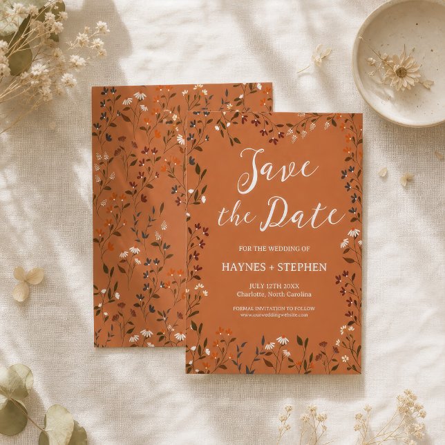 Rustic Terracotta Floral Save the Date Card (Creator Uploaded)