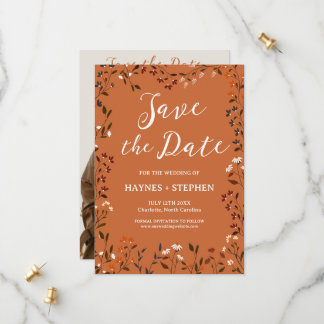 Rustic Terracotta Floral Save the Date Card
