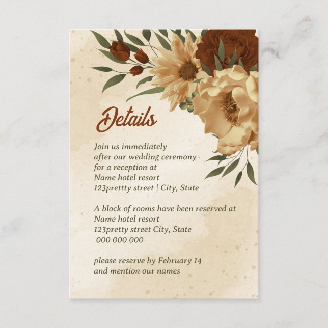 rustic terracotta floral wedding enclosure card (Front)