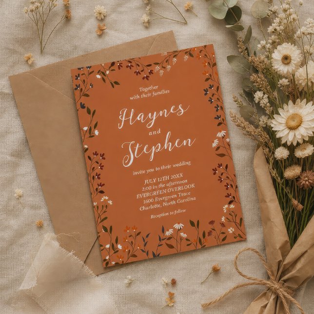 Rustic Terracotta Floral Wedding Invitation (Creator Uploaded)