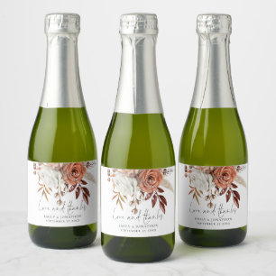 Rustic Terracotta Florals Love Thanks Name Wedding Sparkling Wine Label