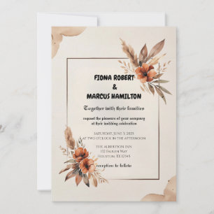 Rustic Terracotta Florals & Pampas Grass Wedding Invitation