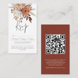 Rustic Terracotta Florals QR Code Wedding RSVP Enclosure Card